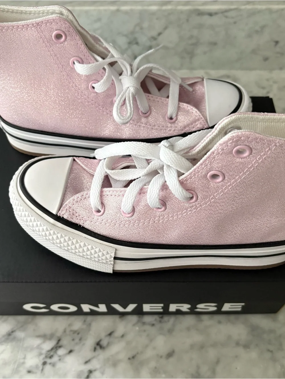 Converse Chuck Taylor All Star Pink Shine High Top Platform Lace Up Shoe Youth 1
